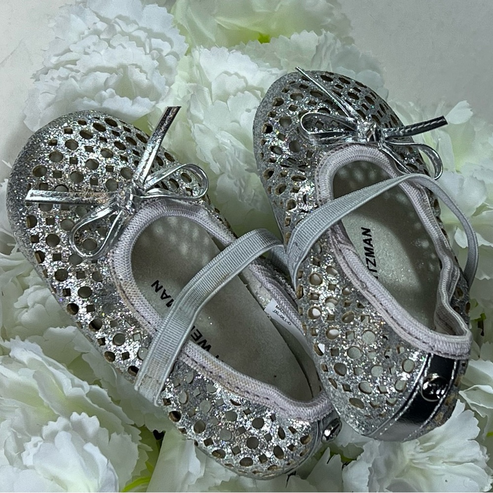 Stuart Weitzman "My First Weitzmans" Silver Glittery Ballet Flats Infant Size 4 - Picture 6 of 15